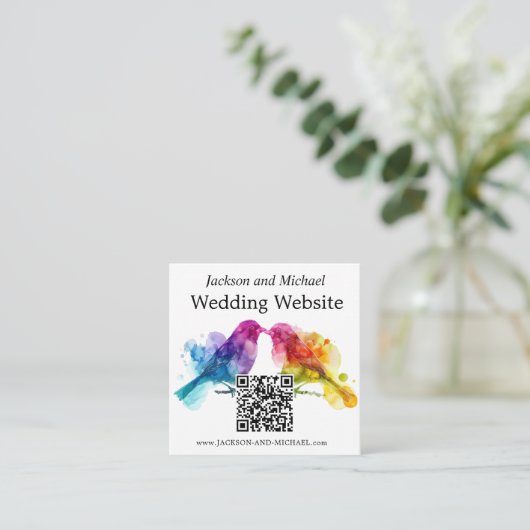 LGBTQ+ trouwwebsite Rainbow Lovebirds Informatiekaartje (Staand voorkant)