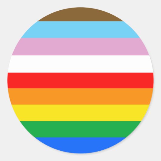 LGBTQ+ Voortgangsvlag Stripes Ronde Sticker (Voorkant)