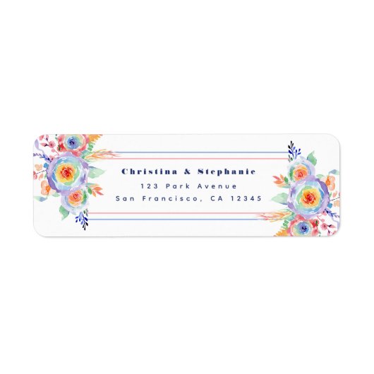 LGBTQ Waterverf Bloemen Bruiloft Retouradres Etiket (Voorkant)