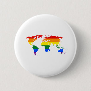 LGBTQ Wereldkaart Regenboog Ronde Button 5,7 Cm