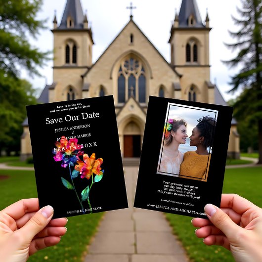🌈 LGBTQ  With Photo Save the Date Petals & Pride 