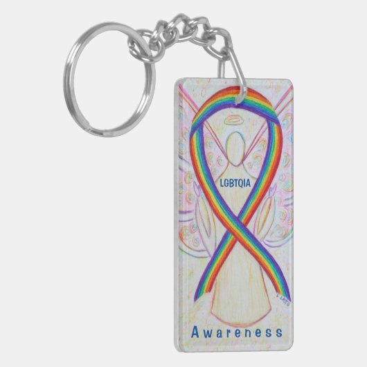 LGBTQIA Angel Rainbow Awareness Ribbon Sleutelhang Sleutelhanger (Voorkant Links)