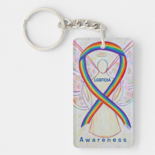 LGBTQIA Angel Rainbow Awareness Ribbon Sleutelhang Sleutelhanger (Voorkant)