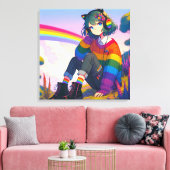 LGBTQIA+ Anime Meisje Lesbische Pride Canvas Afdruk (Insitu (Woonkamer))