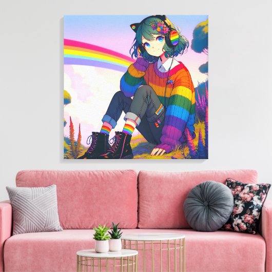 LGBTQIA+ Anime Meisje Lesbische Pride Canvas Afdruk (Insitu (Woonkamer))