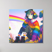 LGBTQIA+ Anime Meisje Lesbische Pride Canvas Afdruk (Voorkant)