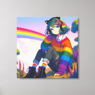 LGBTQIA+ Anime Meisje Lesbische Pride Canvas Afdruk