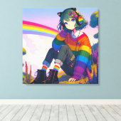 LGBTQIA+ Anime Meisje Lesbische Pride Canvas Afdruk (Insitu (Houten vloer))