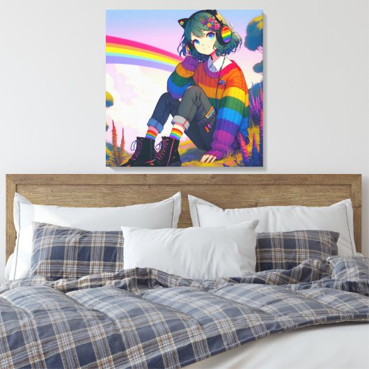 LGBTQIA+ Anime Meisje Lesbische Pride Canvas Afdruk (Insitu (Slaapkamer))