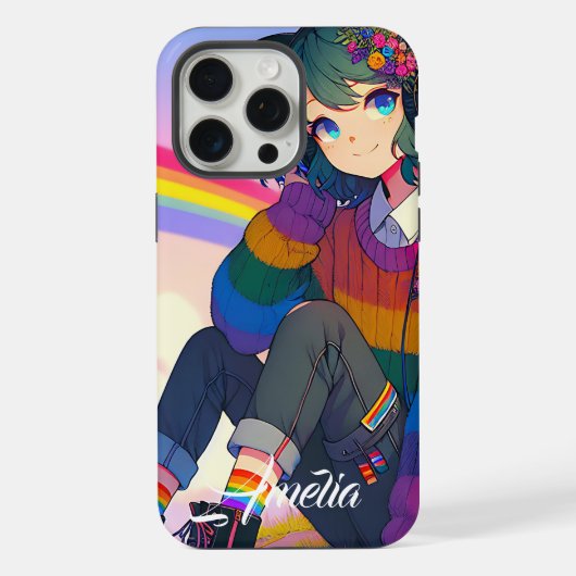 LGBTQIA+ Anime Meisje Lesbische Pride Gepersonalis iPhone Hoesje (Achterkant)