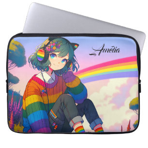 LGBTQIA+ Anime Meisje Lesbische Pride Gepersonalis Laptop Sleeve