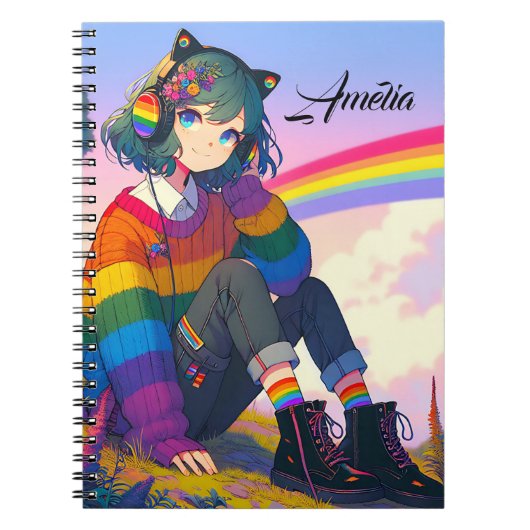 LGBTQIA+ Anime Meisje Lesbische Pride Gepersonalis Notitieboek (Voorkant)