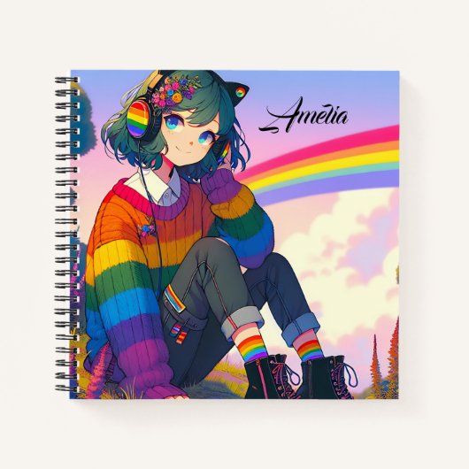 LGBTQIA+ Anime Meisje Lesbische Pride Gepersonalis Notitieboek (Voorkant)