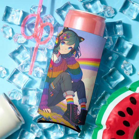LGBTQIA+ Anime Meisje Lesbische Pride Gepersonalis Seltzer Blikjeskoeler (Insitu Zomer)