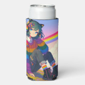 LGBTQIA+ Anime Meisje Lesbische Pride Gepersonalis Seltzer Blikjeskoeler (Seltzer Achterkant)