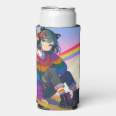 LGBTQIA+ Anime Meisje Lesbische Pride Gepersonalis Seltzer Blikjeskoeler (Seltzer Voorkant)