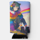 LGBTQIA+ Anime Meisje Lesbische Pride Gepersonalis Seltzer Blikjeskoeler (Achterkant)