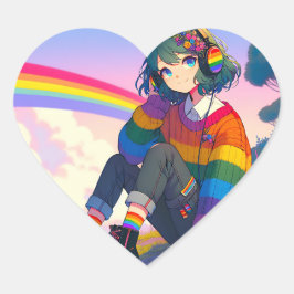 LGBTQIA+ Anime Meisje Lesbische Pride Hart Sticker