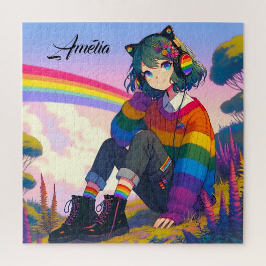 LGBTQIA+ Anime Meisje Lesbische Pride Legpuzzel (Verticaal)