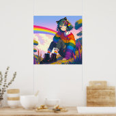 LGBTQIA+ Anime Meisje Lesbische Pride Poster (Keuken)