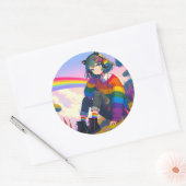 LGBTQIA+ Anime Meisje Lesbische Pride Ronde Sticker (Envelop)