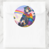 LGBTQIA+ Anime Meisje Lesbische Pride Ronde Sticker (Tas)