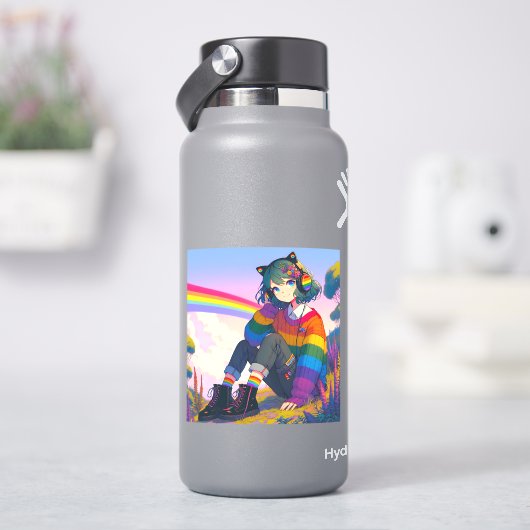 LGBTQIA+ Anime Meisje Lesbische Pride Sticker (HydroFlask)