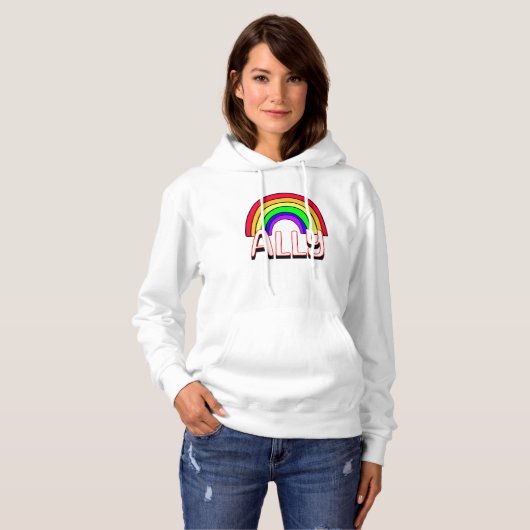 LGBTQIA+-bondgenoot | Schattigee Regenboog en Hart Hoodie (Voorkant volledig)
