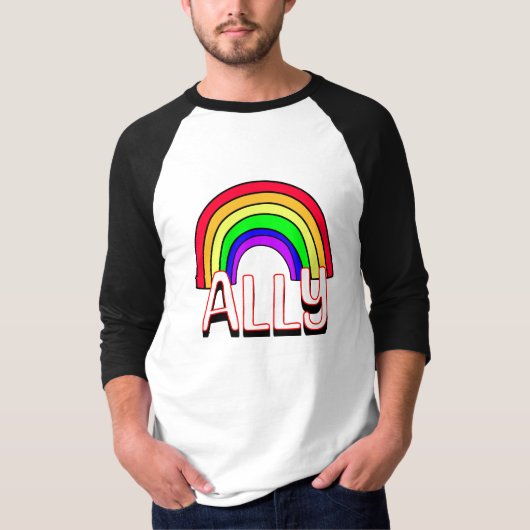 LGBTQIA+-bondgenoot | Schattigee Regenboog en Hart T-shirt (Voorkant)
