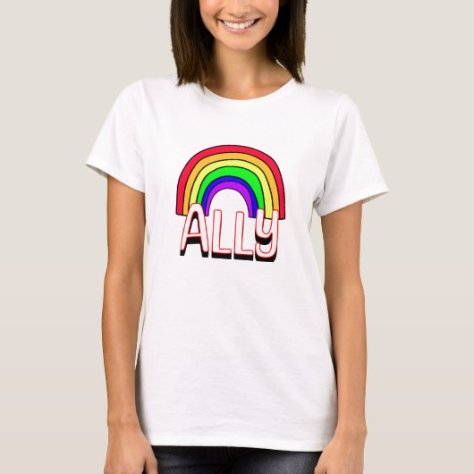 LGBTQIA+-bondgenoot | Schattigee Regenboog en Hart T-shirt (Voorkant)