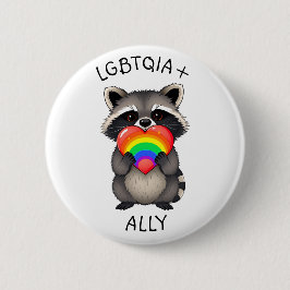 LGBTQIA+-bondgenoot | Wasbeer met regenbooghart Ronde Button 5,7 Cm