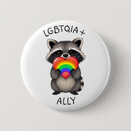 LGBTQIA+-bondgenoot | Wasbeer met regenbooghart Ronde Button 5,7 Cm (Voorkant)