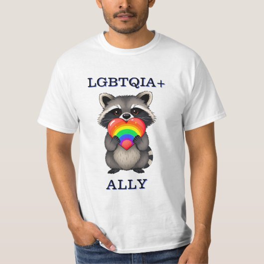 LGBTQIA+-bondgenoot | Wasbeer met regenbooghart T-shirt (Voorkant)