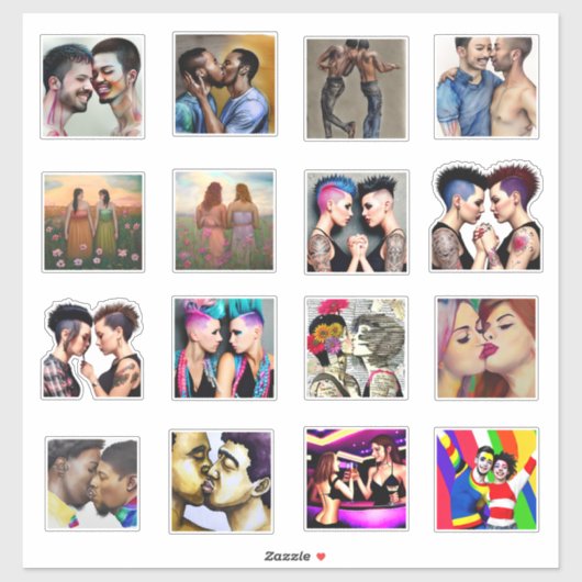LGBTQIA+ Diverse Koppels in Liefde Sticker (Vel)