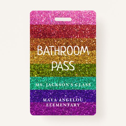 LGBTQIA Glitter terug naar school Bathroom Pass Badge (Achterkant)