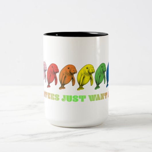 LGBTQIA+ Manatees willen gewoon een knuffel Tweekleurige Koffiemok (Center)