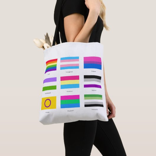 LGBTQIA Pride 9 x FLAGS Rainbow Awareness Chic C Tote Bag (Dichtbij)