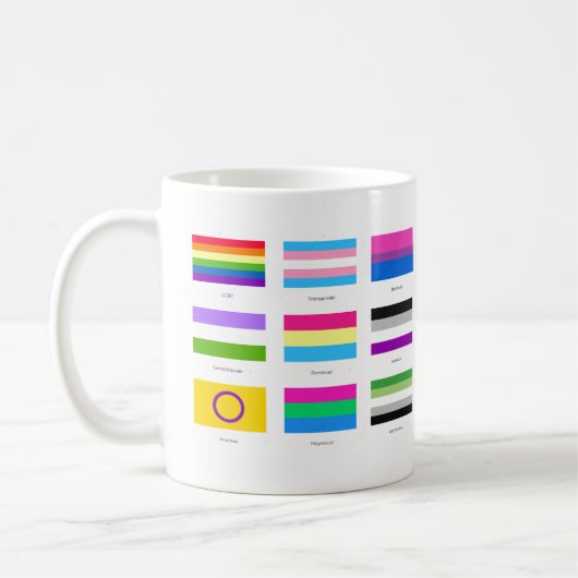 LGBTQIA Pride 9 x FLAGS Rainbow Awareness Chic Koffiemok (Links)