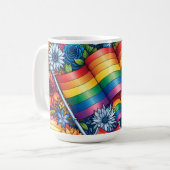 LGBTQIA+ Pride Vlaggen, Regenbogen, Bloemen Koffiemok (Voorkant links)