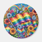 LGBTQIA+ Pride Vlaggen, Regenbogen, Bloemen Magneet (Voorkant)