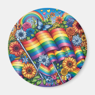 LGBTQIA+ Pride-vlaggen, Regenbogen, Bloemen Magneet
