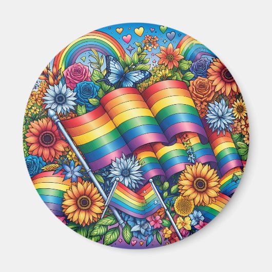 LGBTQIA+ Pride Vlaggen, Regenbogen, Bloemen Magneet (Voorkant)