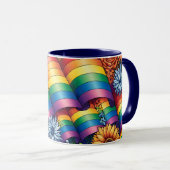 LGBTQIA+ Pride Vlaggen, Regenbogen, Bloemen Mok (Voorkant rechts)
