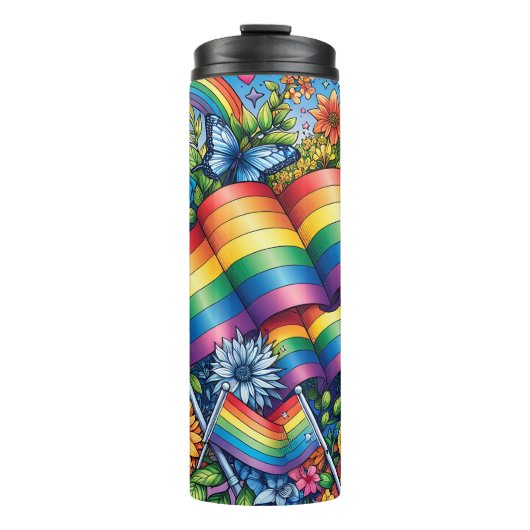 LGBTQIA+ Pride Vlaggen, Regenbogen, Bloemen Thermosbeker (Voorkant)