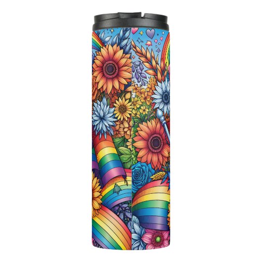 LGBTQIA+ Pride Vlaggen, Regenbogen, Bloemen Thermosbeker (Achterkant)