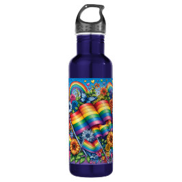 LGBTQIA+ Pride Vlaggen, Regenbogen, Bloemen Waterfles
