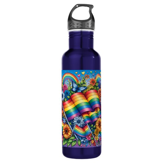 LGBTQIA+ Pride Vlaggen, Regenbogen, Bloemen Waterfles (Voorkant)