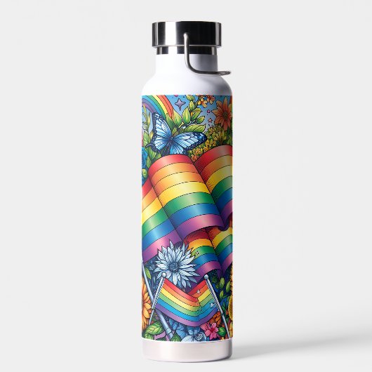 LGBTQIA+ Pride Vlaggen, Regenbogen, Bloemen Waterfles (Links)