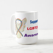 LGBTQIA Rainbow Awareness Ribbon Angel Coffee Mok (Voorkant links)