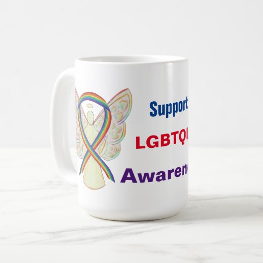 LGBTQIA Rainbow Awareness Ribbon Angel Coffee Mok (Voorkant links)